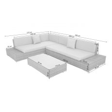 Rohová sedací souprava z technoratanu Panama Grey / Light Grey levá