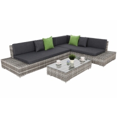 Rohová sedací souprava z technoratanu Panama Light Grey / Grey melange -  pravá