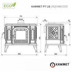 Litinová krbová  kamna P7 LB - 10,5 kW ECO