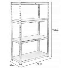 Kovový úložný regál GardenLine - 4 police 150 x 70 x 30 cm max 150 kg na polici