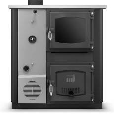Kuchyňská kamna / kotel s výměníkem TEMY PRO 30 kW - levá, černá